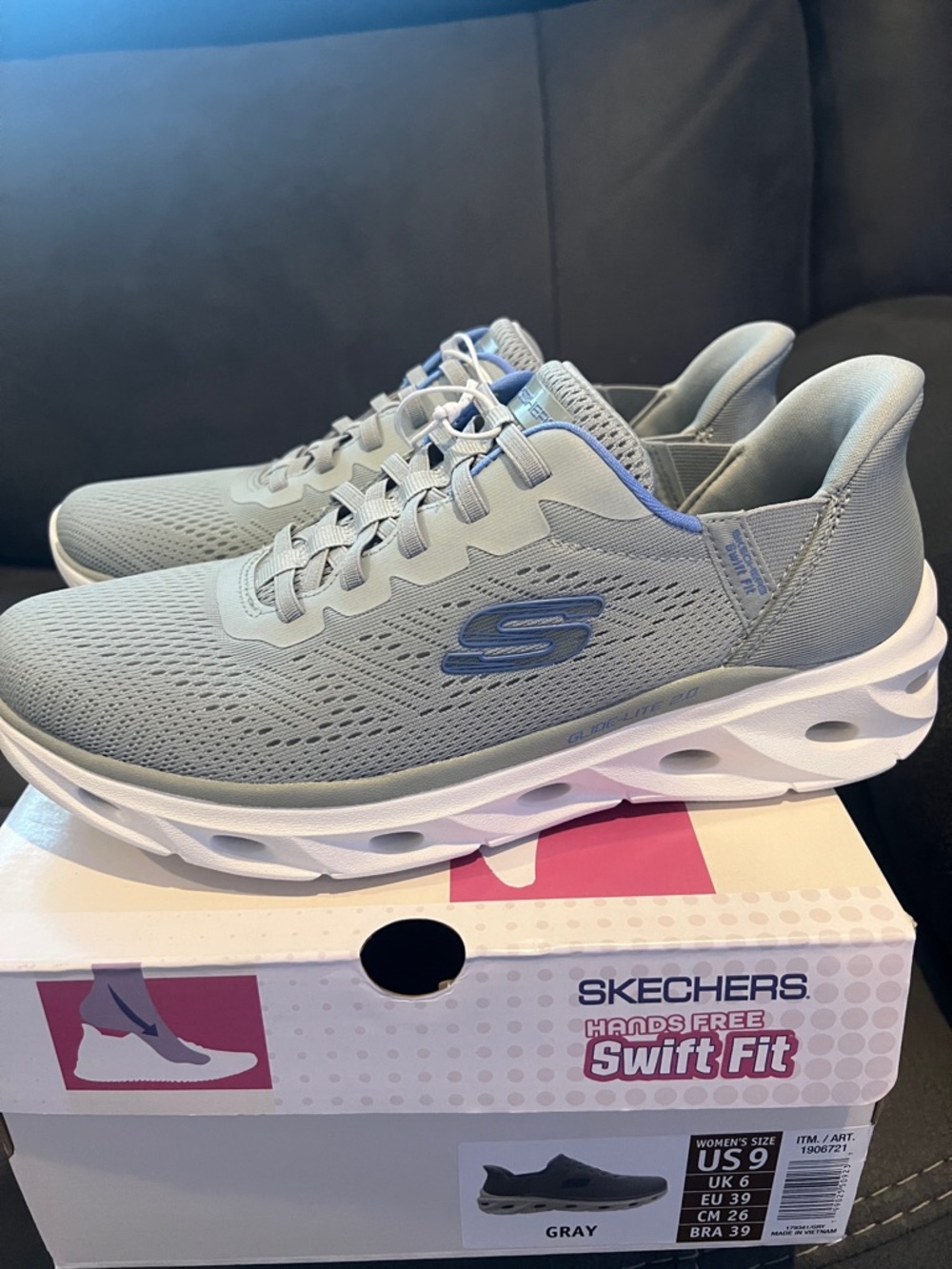 Skechers Gray and Blue Swift Fit Slip-On Athletic Sneakers